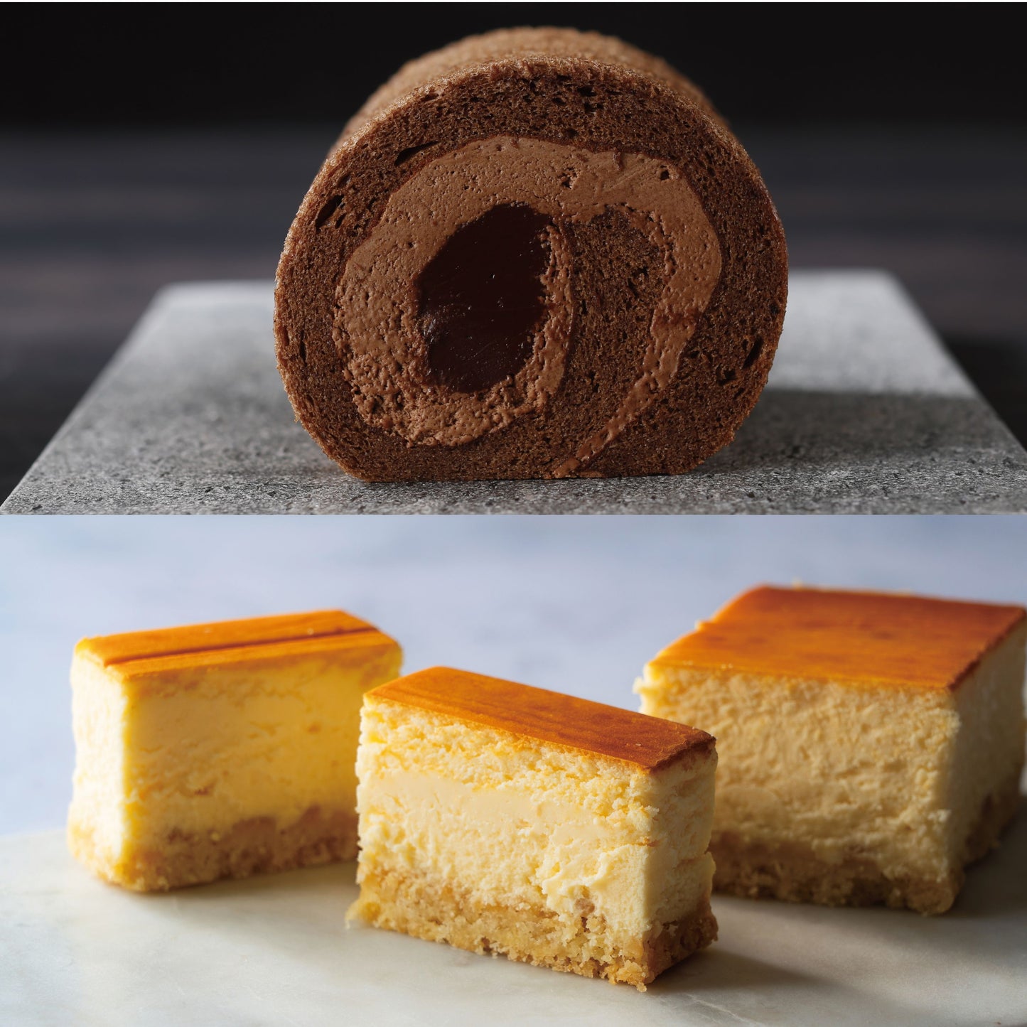 【シェフパティシエのロール＆チーズケーキセット】大人のためのビターショコラロール ＆ベイクドチーズケーキセット
